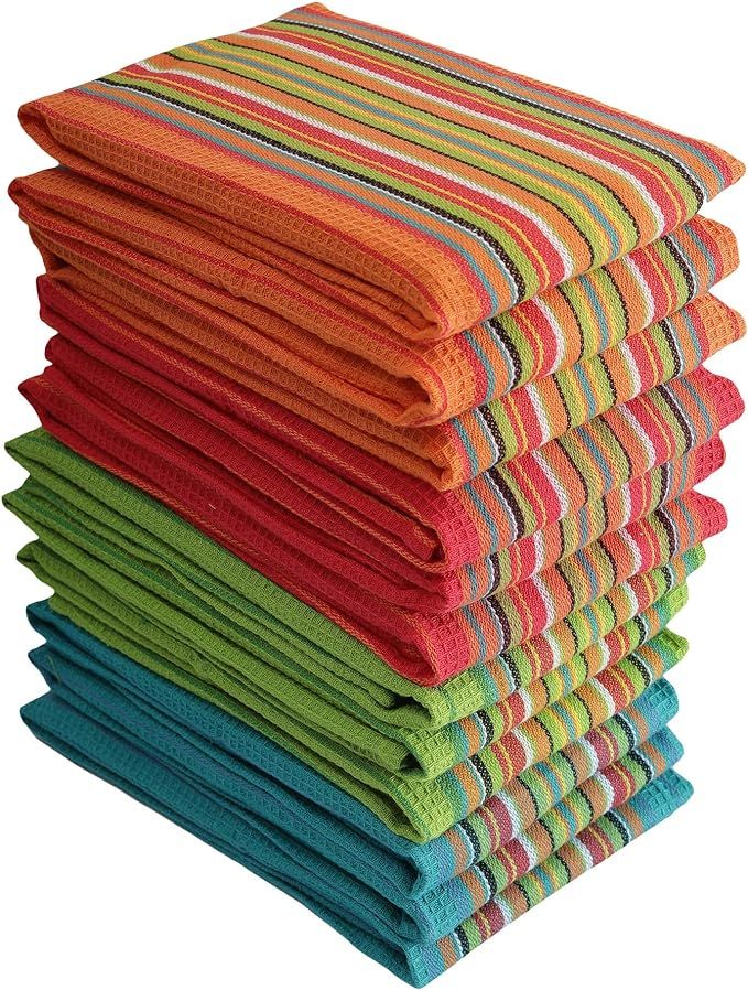 DG Collections Salsa Stripe Kitchen Dish Towels, 100% Cotton, Highly Absorbent, Multi Purpose Waf... | Amazon (US)