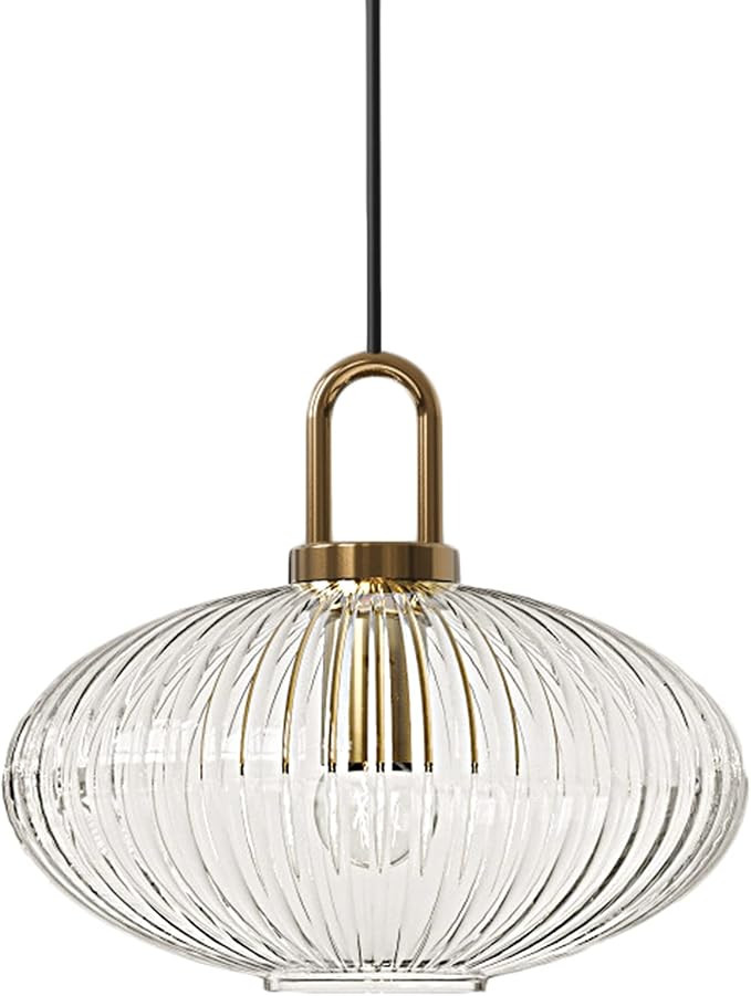 Debbte Industrial Vintage Pendant Lighting with Ribbed Glass Lamp Shade and Bronze Finish, Modern... | Amazon (US)