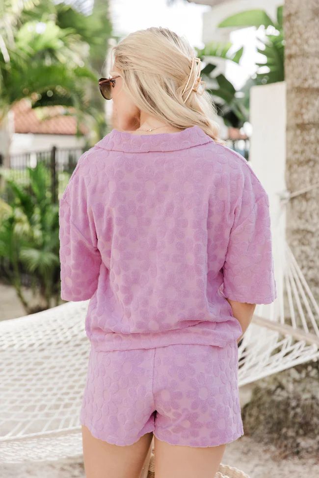 Can't Stay Away Purple Terry Daisy Printed Collared Tee FINAL SALE | Pink Lily