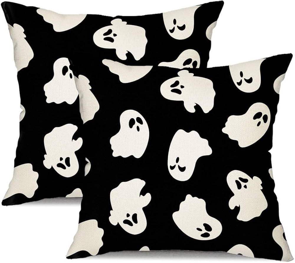 DFXSZ Halloween Pillow Covers 18x18 inch Set of 2 Happy Halloween White Ghost Decor Black Pillow ... | Amazon (US)