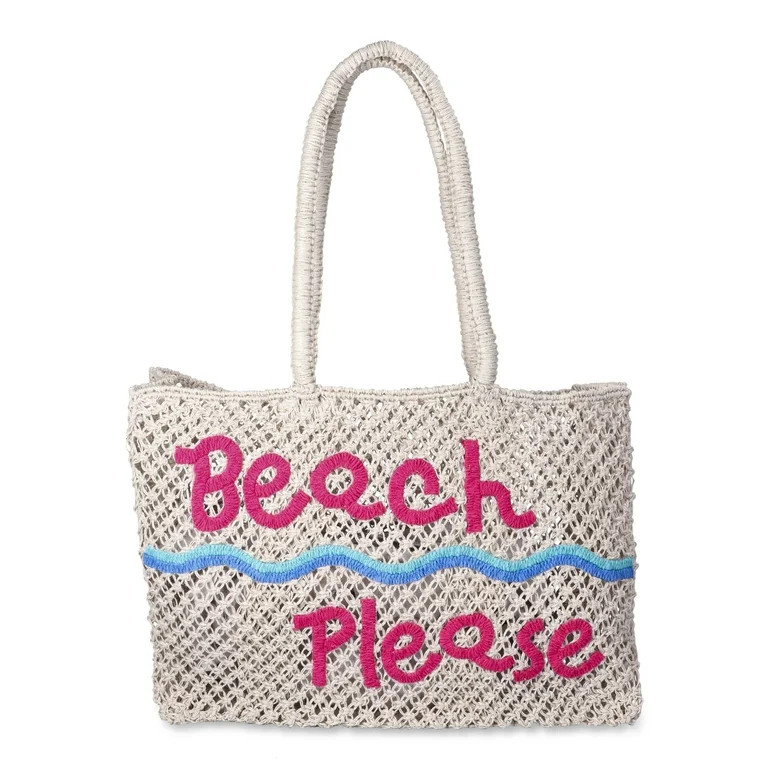 No Boundaries Women's Woven Beach Tote Bag, Natural Beach | Walmart (US)