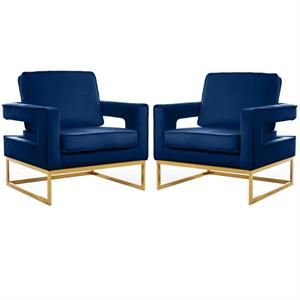 Home Square 2 Piece Upholstered Velvet Accent Chair Set in Noah Navy | Cymax