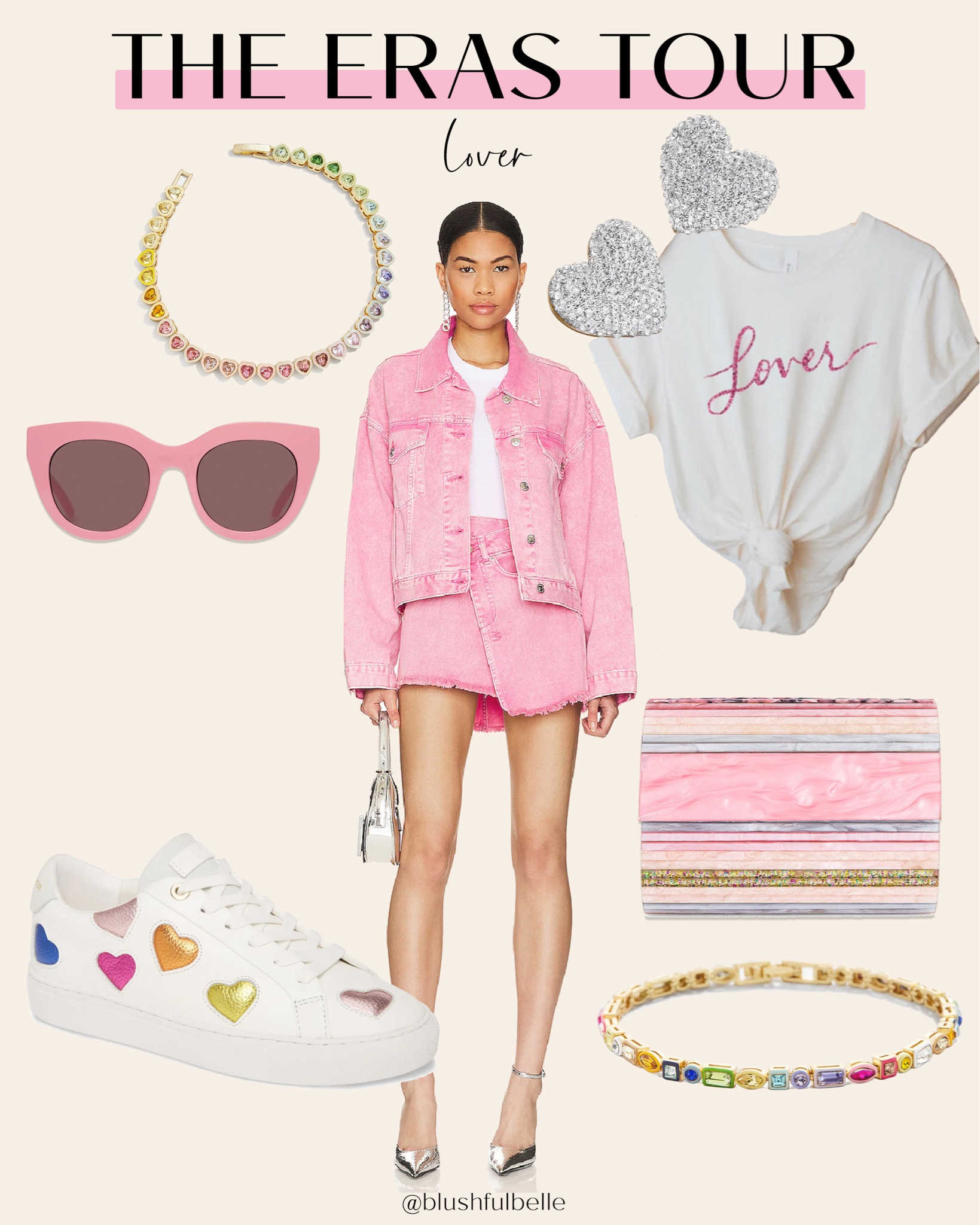Taylor Swift The Eras Tour Outfit Idea: Lover 

Casual Lover Outfit, Lover era, pink denim, casual outfit, pink outfit, heart sneakers, concert outfit 

#LTKshoecrush #LTKstyletip #LTKFind