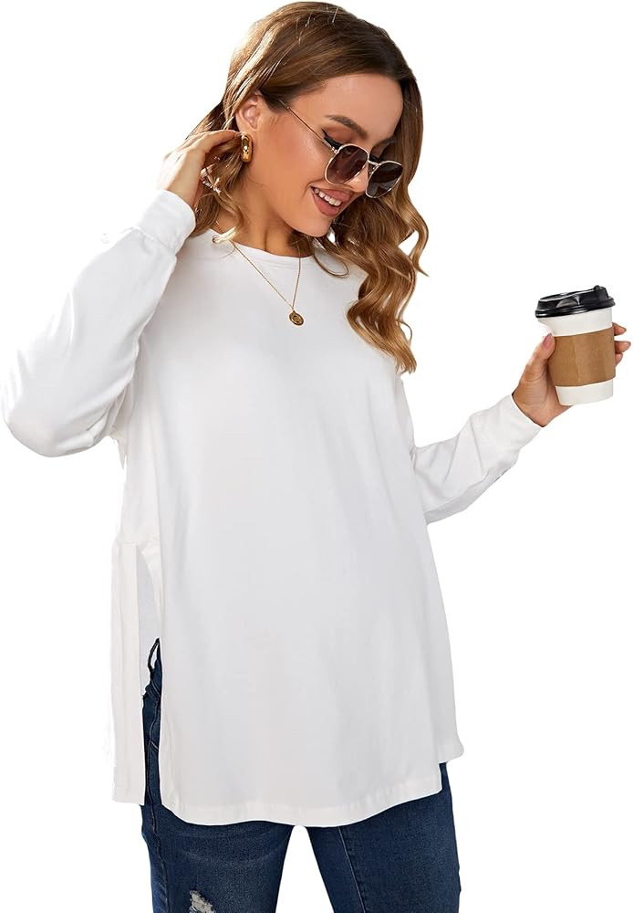 MakeMeChic Women's Maternity T-Shirt Long Sleeve Split Side Pregnancy Tee Tops | Amazon (US)