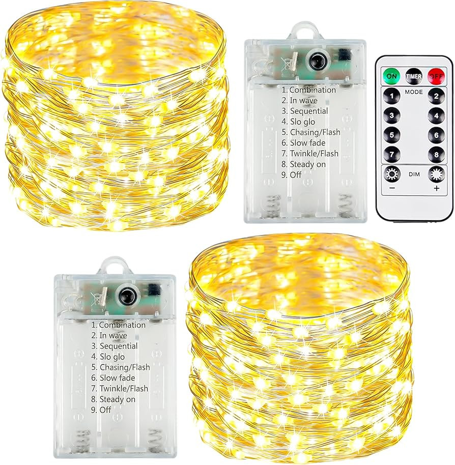 2 Pack Fairy Lights Battery Operated with Remote Control Timer, LED String Lights Outdoor Indoor,... | Amazon (US)