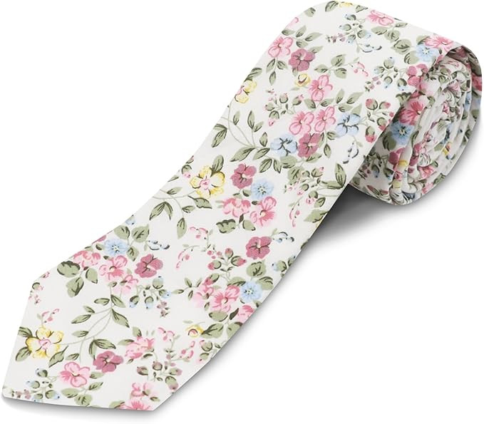 Cotton Floral Ties for Men 2.76" Men's Skinny Tie Linen Flower Printed Neck Tie for Wedding Datin... | Amazon (US)