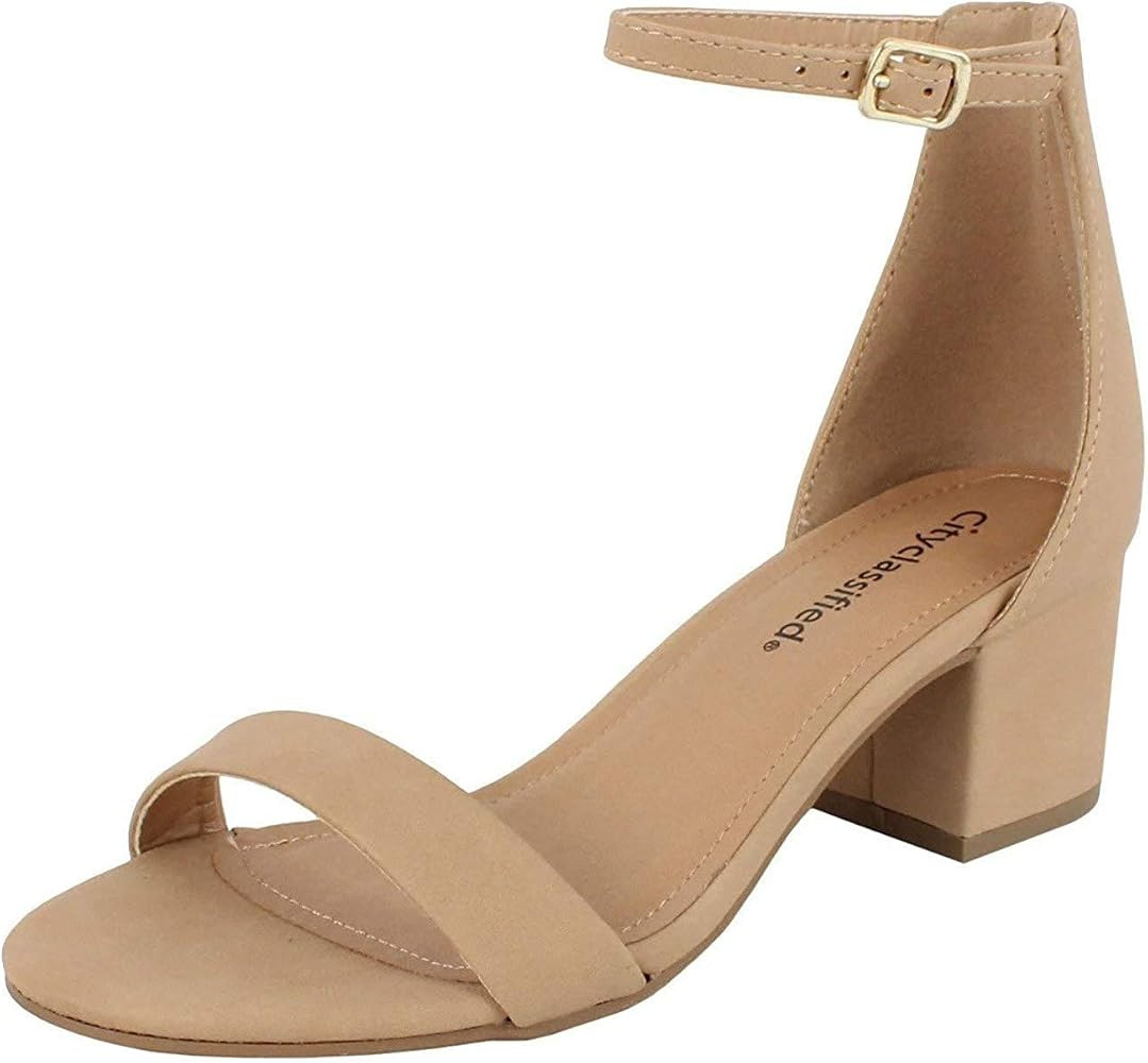 City Classified Women's Block Open Toe Ankle Strap Heeled Sandals | Amazon (US)