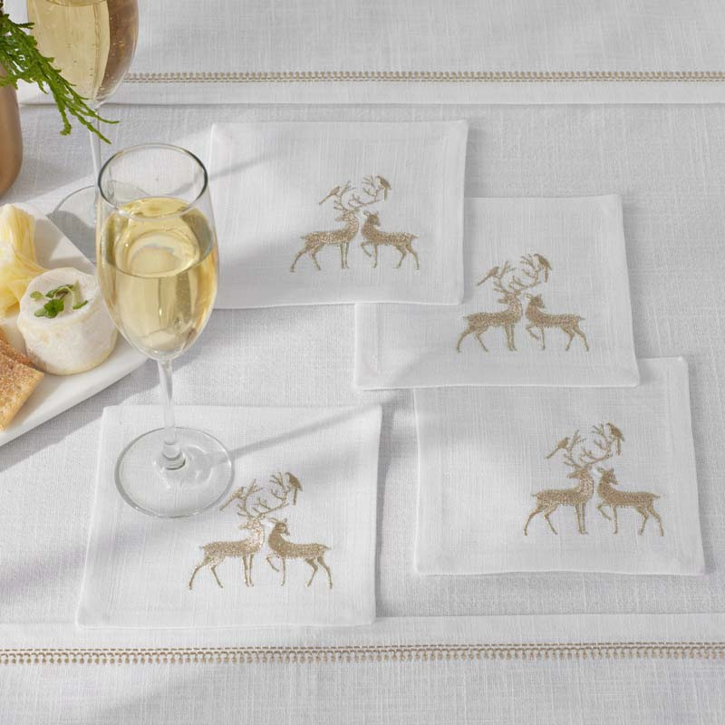 Metallic Cocktail Napkins, Set of 4 - Reindeer | The Company Store