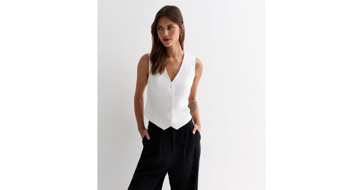 White Linen Blend Button Front Waistcoat | New Look | New Look (UK)