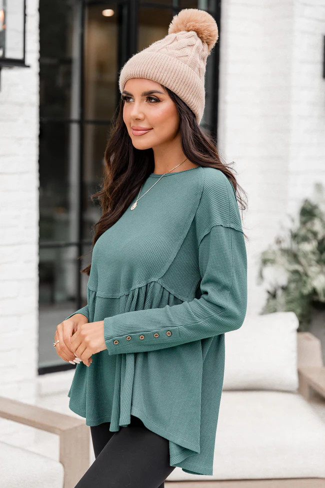 All I Want Evergeen Waffle Knit Babydoll Top | Pink Lily