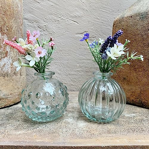 Heavenly Homes & Gardens Clear Glass Ribbed & Spotted Round Bud Vases, Set of 2, 8.5cm, Modern, Indoor, Wedding & Baby Shower Decor | Amazon (UK)