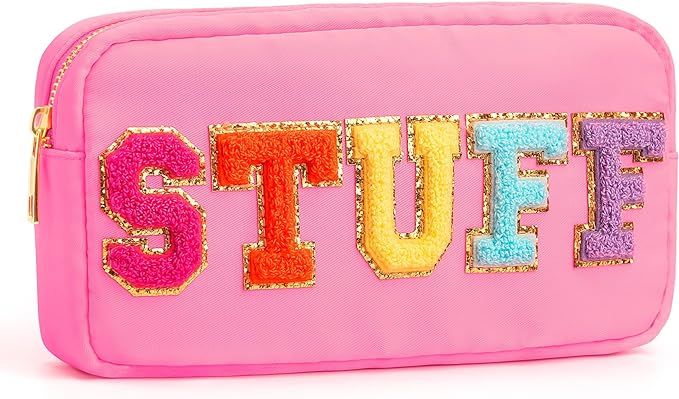 Amazon.com: Glitter Chenille Letter Makeup Stuff Bag Glam Pouch, Small Preppy Patch Makeup Cosmet... | Amazon (US)