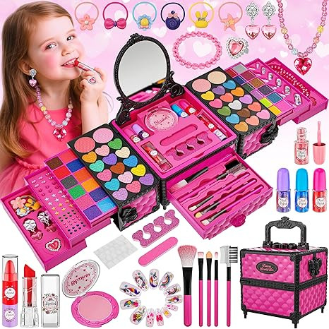 99 Pcs Kids Makeup Kit for Girls, Princess Toys Real Washable Cosmetics Set with Mirror, Hair Tie... | Amazon (US)