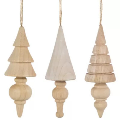 Northlight Set of 3 Natural Trees Wooden Christmas Ornaments 5.5", Beige | Belk