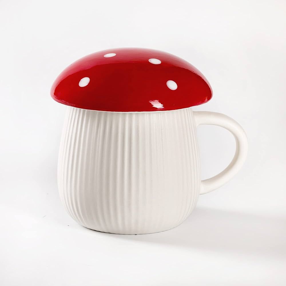AVAFORT Mushroom Lid Ceramic Coffee Mug Mushroom Ceramic Mug with Handle and Lid, 10oz (RED WITH ... | Amazon (US)