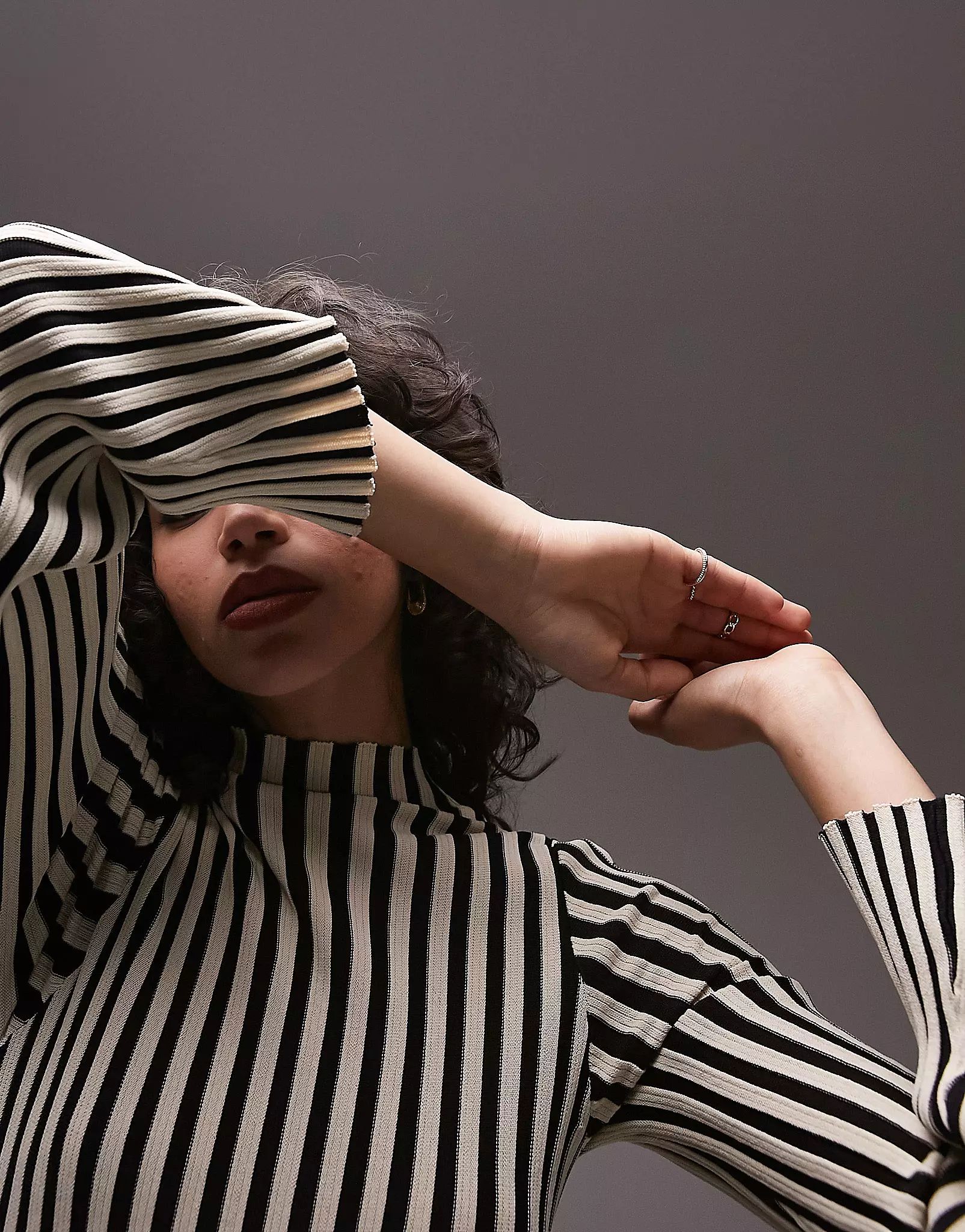 Topshop knitted stripe long sleeve midi dress in monochrome | ASOS (Global)