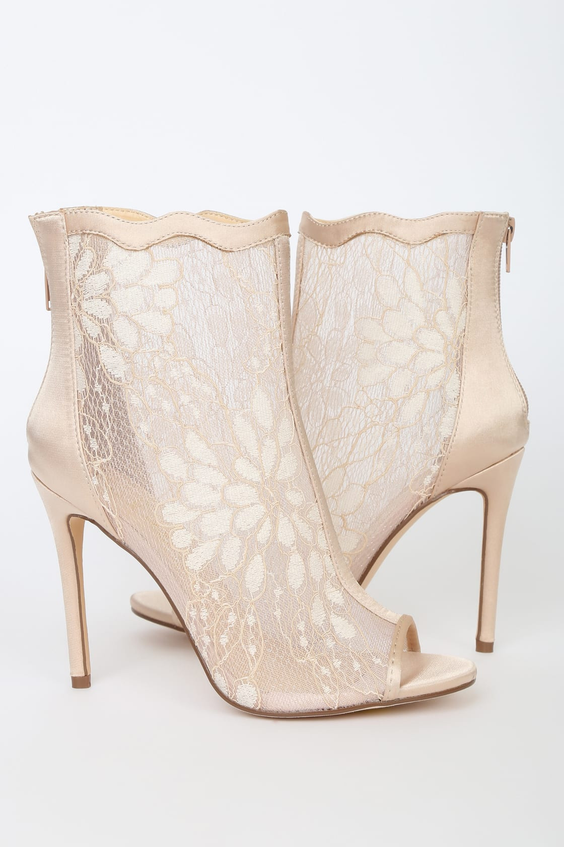 Mazzy Light Nude Satin Peep-Toe Booties | Lulus (US)