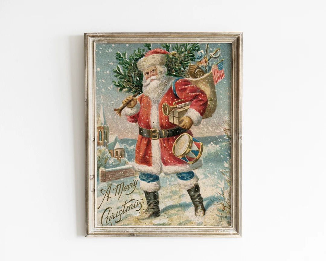 Vintage santa print, vintage art, antique christmas art, Santa Claus print, santa wall art, vinta... | Etsy (US)