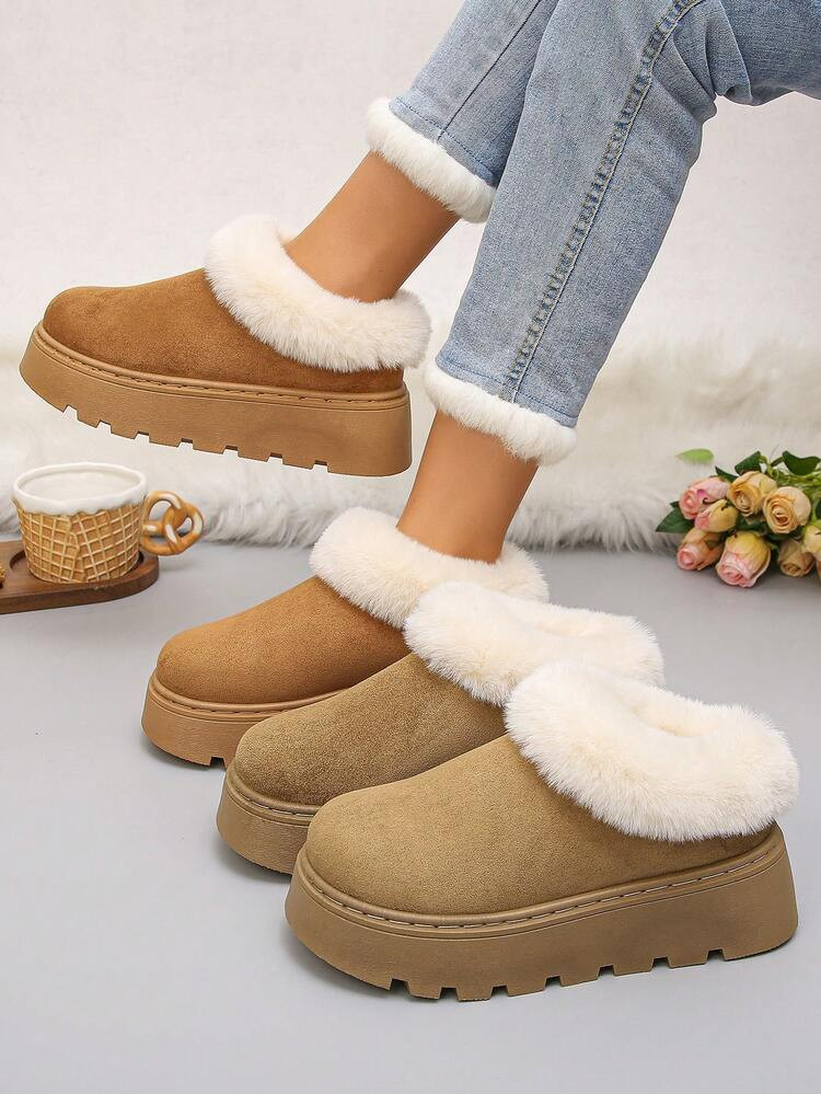 Plush Tan Platfotm Boot Slippers | SHEIN