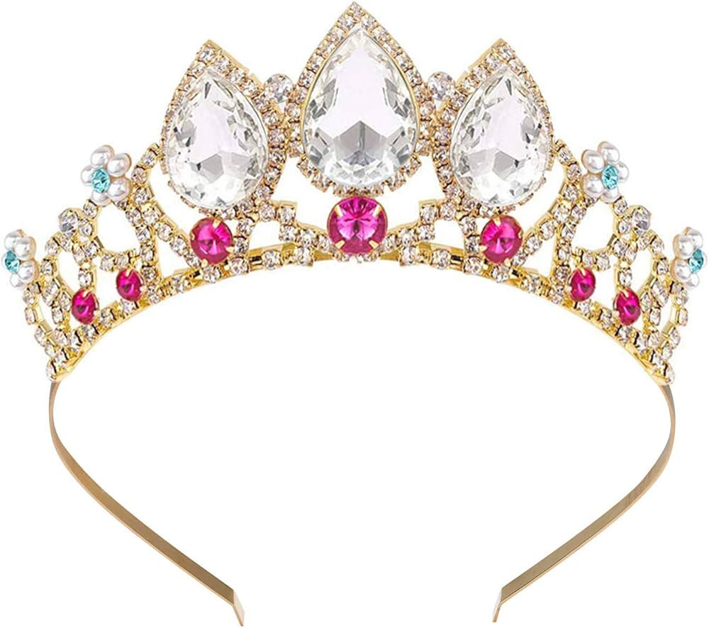 COCIDE Girls Crystal Tiara Gold Birthday Crown Rapunzel Pearl Headband for Kid Rhinestone Princes... | Amazon (US)