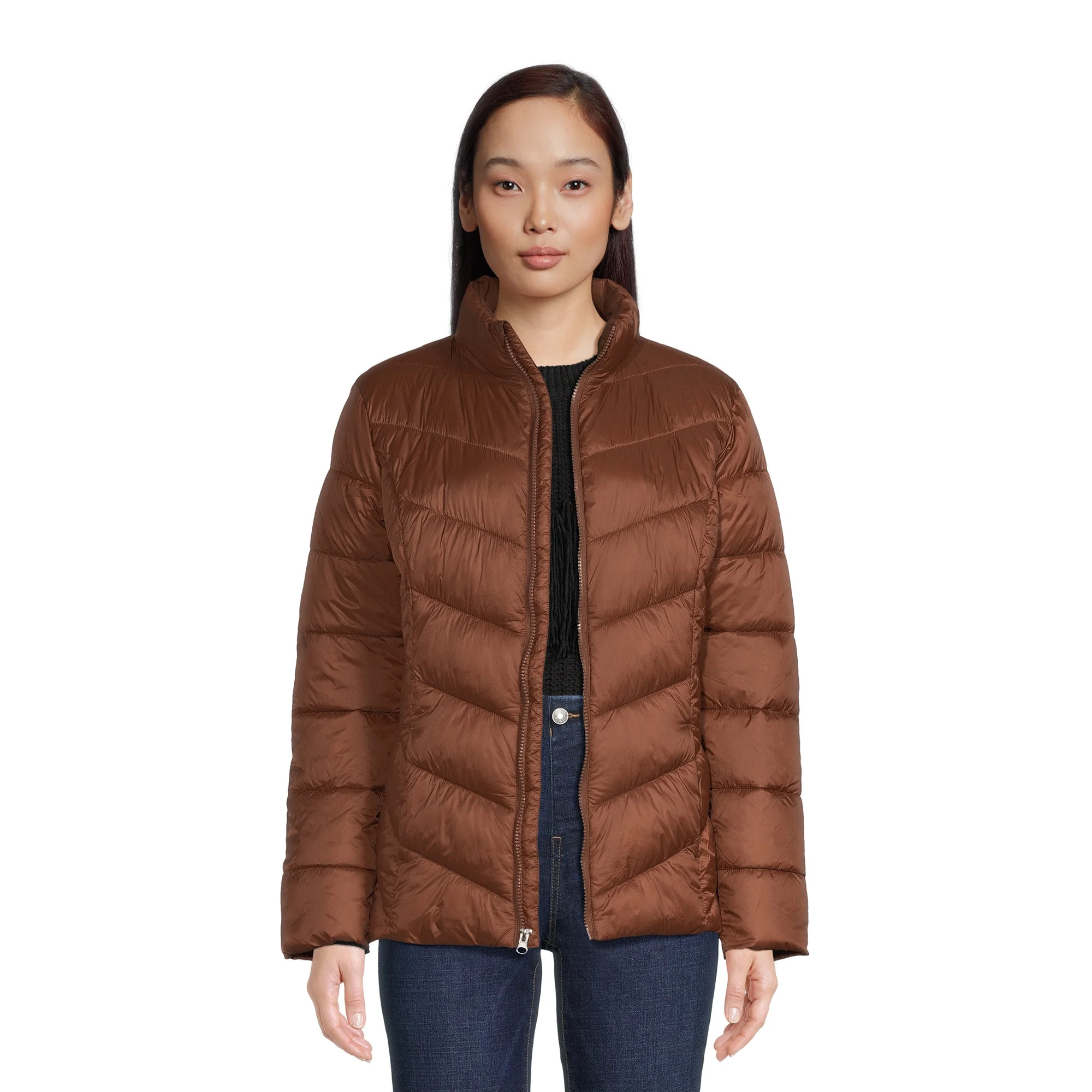 Time and Tru Women's Chevron Puffer Jacket, Sizes XS-3X | Walmart (US)