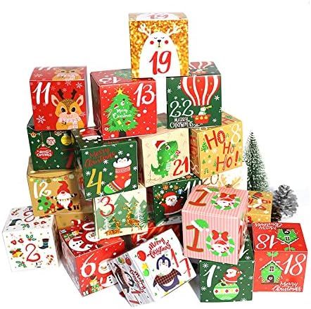 Christmas Advent Calendar Boxes for 2022 , 24 Days Kraft Paper Advent Countdown Gift Boxes for Ki... | Amazon (US)