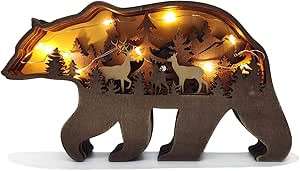 Zagxuade Wooden Brown Bear Desktop Ornament with Light, Forest Animals Table Decor, Wooden Knick ... | Amazon (US)