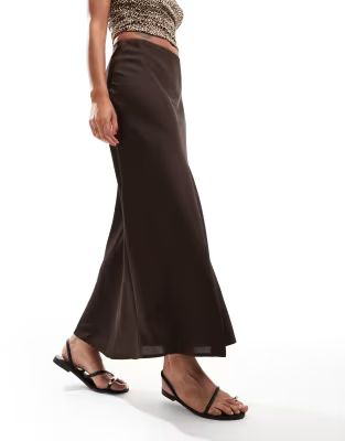 Vila satin maxi skirt in chocolate brown | ASOS (Global)