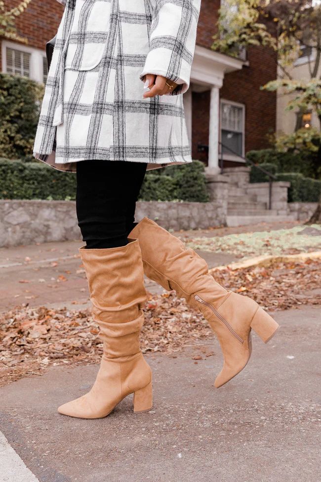 Sloane Beige Block Heel Tall Boots | Pink Lily