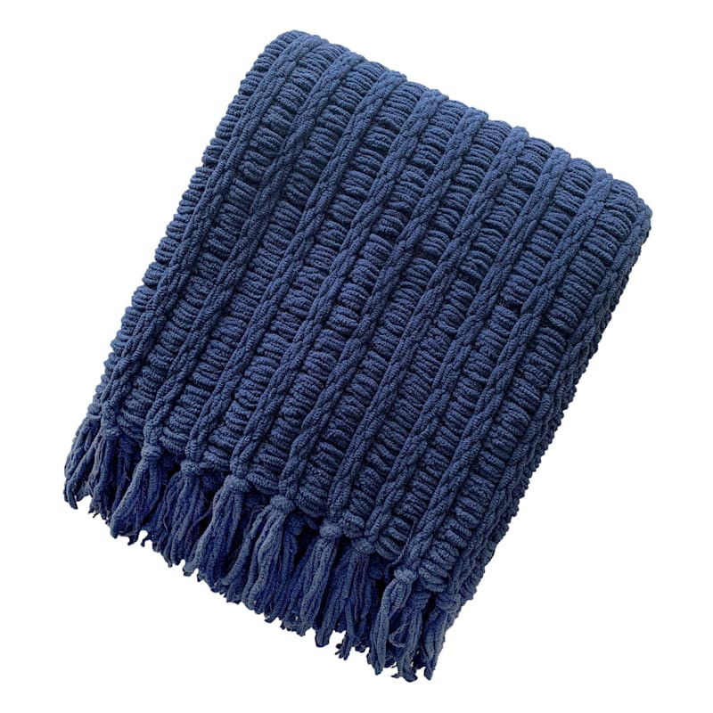 Navy Blue Chenille Basketweave Throw Blanket, 50x60 | At Home