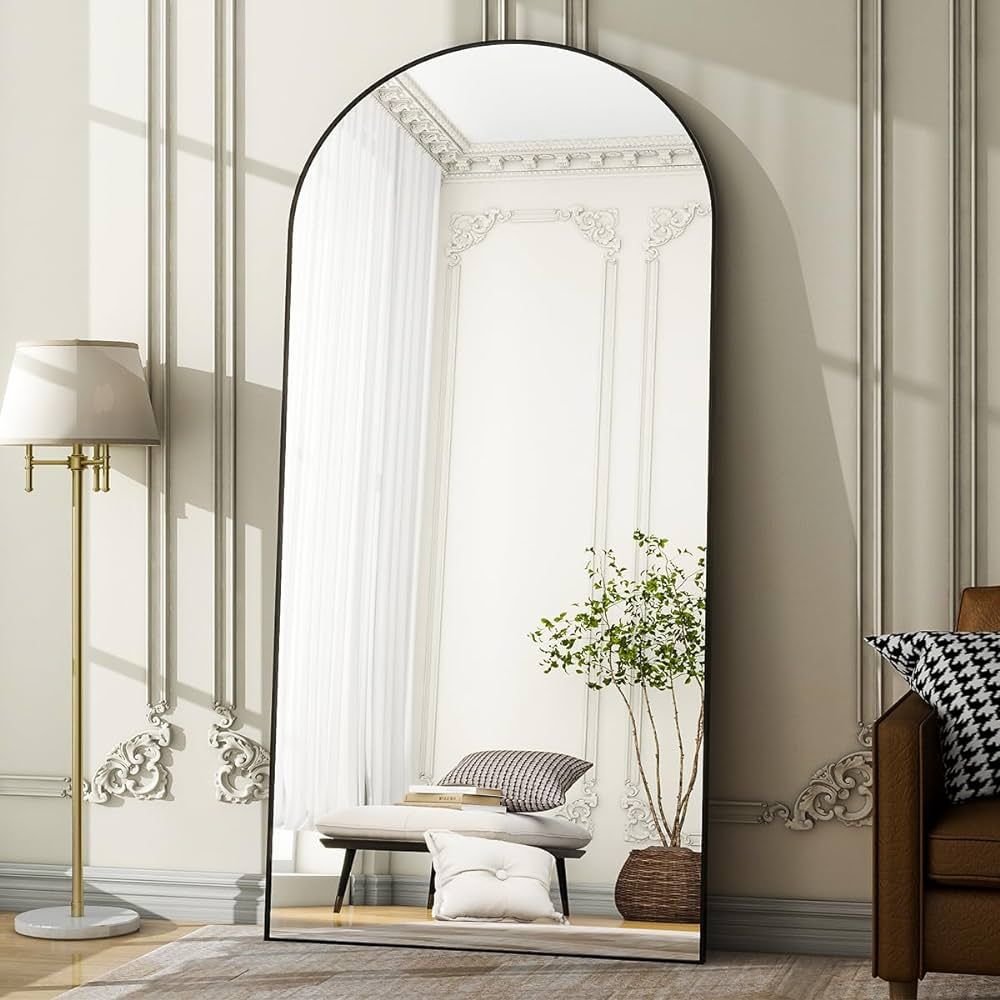 Oversized Full-Body Mirror, 76" x 34" Arched Full-Length Mirror, Black Metal Frame, Floor Mirror ... | Amazon (US)