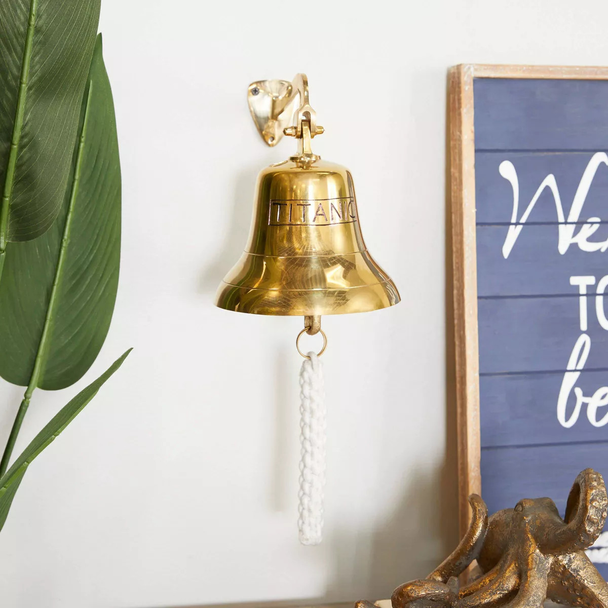 Brass Decorative Bell with Rope Detailing Gold - Olivia & May | Target