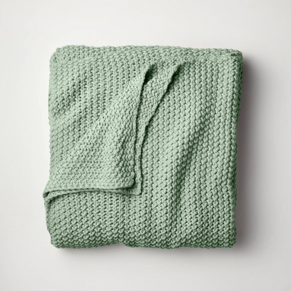 Full/Queen Chunky Knit Bed Blanket Sage Green - Casaluna | Target
