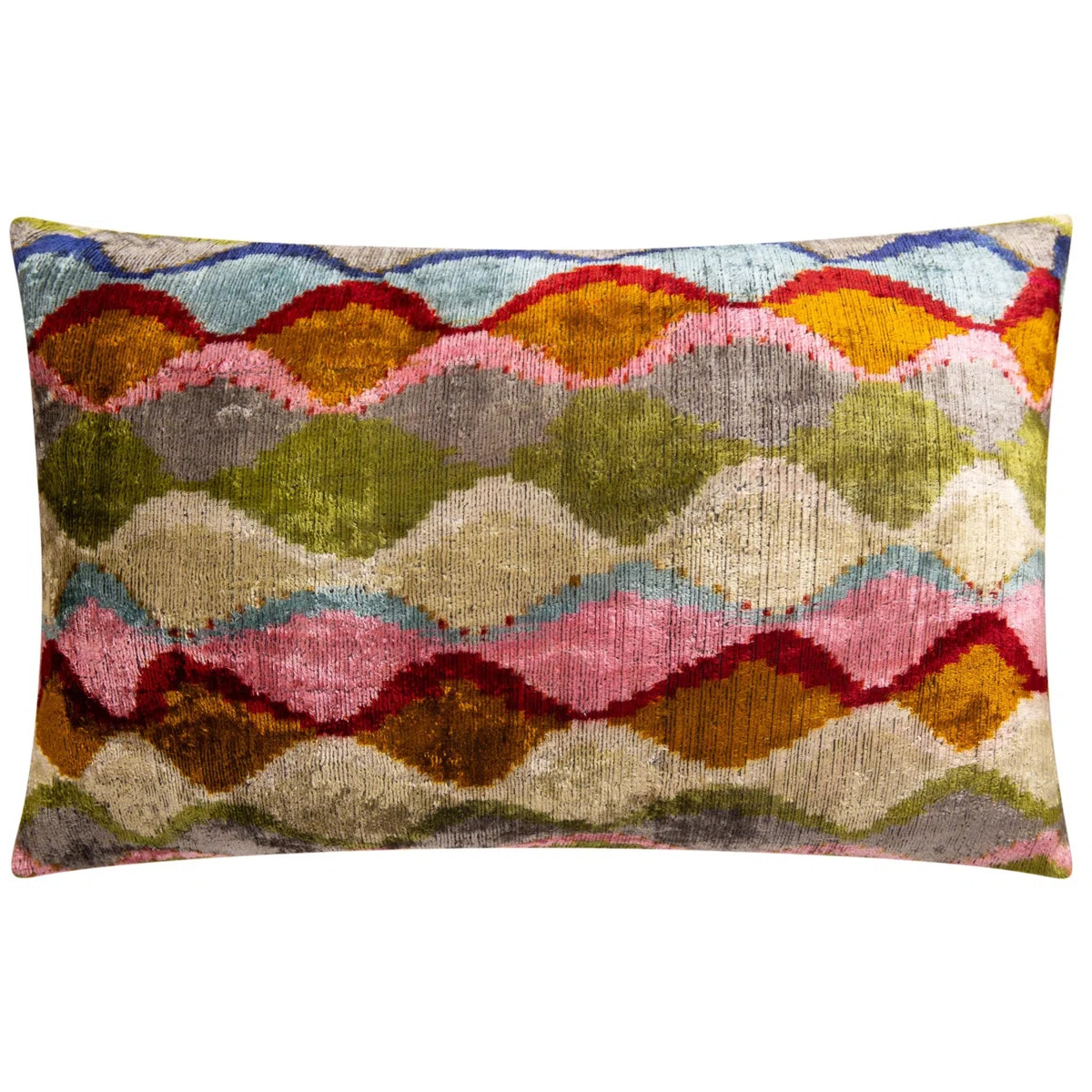Luxury Handmade Silk Velvet Throw Pillow - 16X24 In, Multicolored Geometric Design With Down Feat... | Wayfair North America