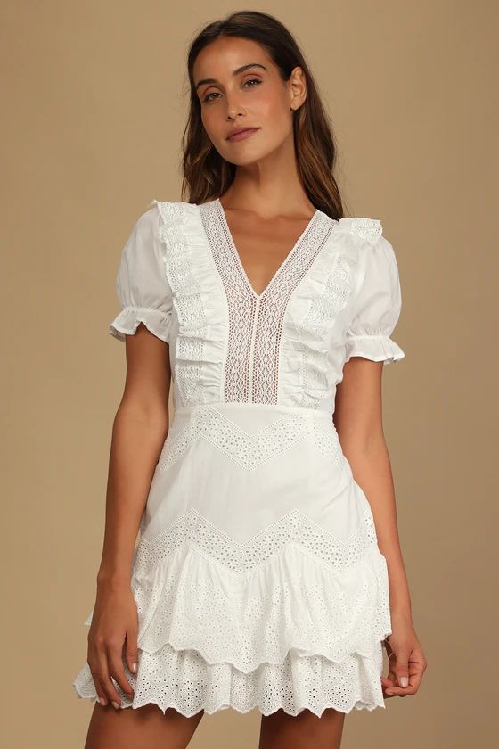 Simply a Sweetheart White Ruffled Eyelet Lace Mini Dress | Lulus (US)