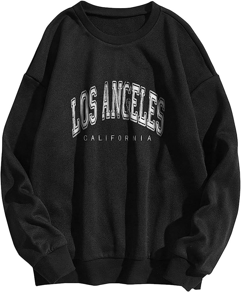 SAFRISIOR Women Oversized Los Angeles California Letter Print Graphic Fleece Sweatshirt Crewneck ... | Amazon (US)