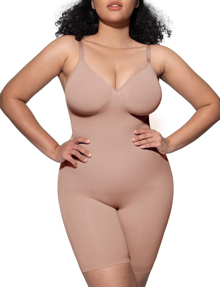 PUMIEY Shapewear Bodysuit for Women Tummy Control V-Neck With Open Gusset Hourglass Collection | Amazon (US)