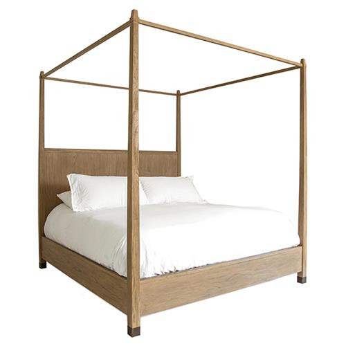 Brooklyn Rustic Lodge Brown Teak Wood Antique Brass Footed Canopy Bed - Queen | Kathy Kuo Home