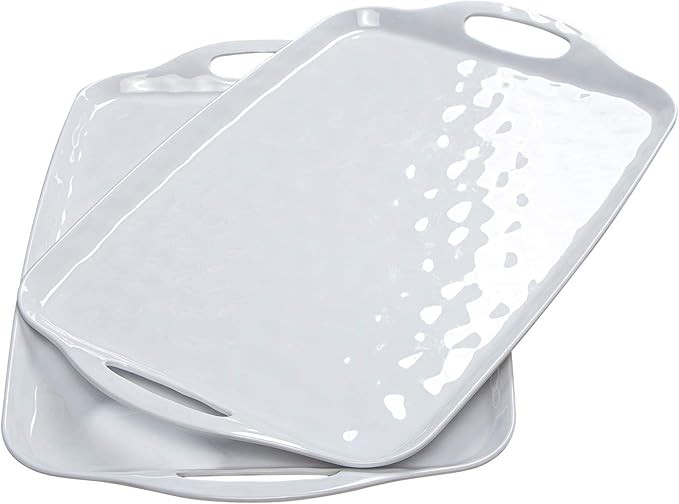 Amazon.com | TP Serving Tray with Handles, Large Rectangle Melamine Serving Platter Set of 2, Whi... | Amazon (US)