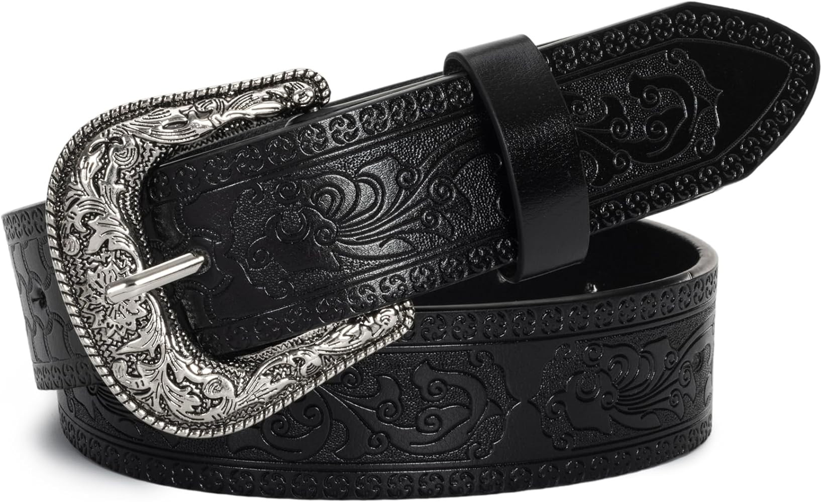 Vintage Western-Cowboy-Belt for Women Men - Carved Buckle PU Leather Waist Belts (for Waist 28"-3... | Amazon (US)