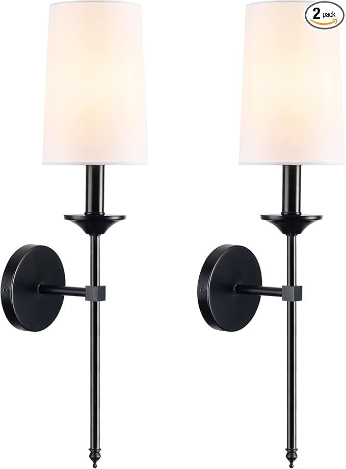 LEECOORA Set of 2 Candle Terrace Pure White Wall Light Vintage Farmhouse Black Sconce for Bedroom... | Amazon (US)