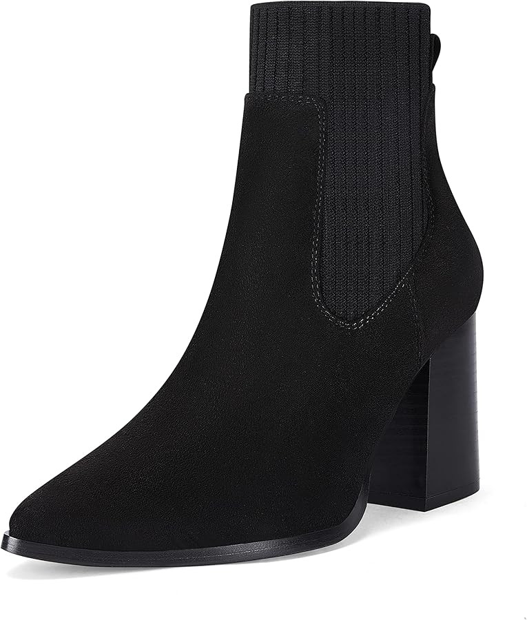 Coutgo Women Ankle Boots Sock Booties Pointed Toe Chunky Stacked High Heel Knit Chelsea Winter Dr... | Amazon (US)