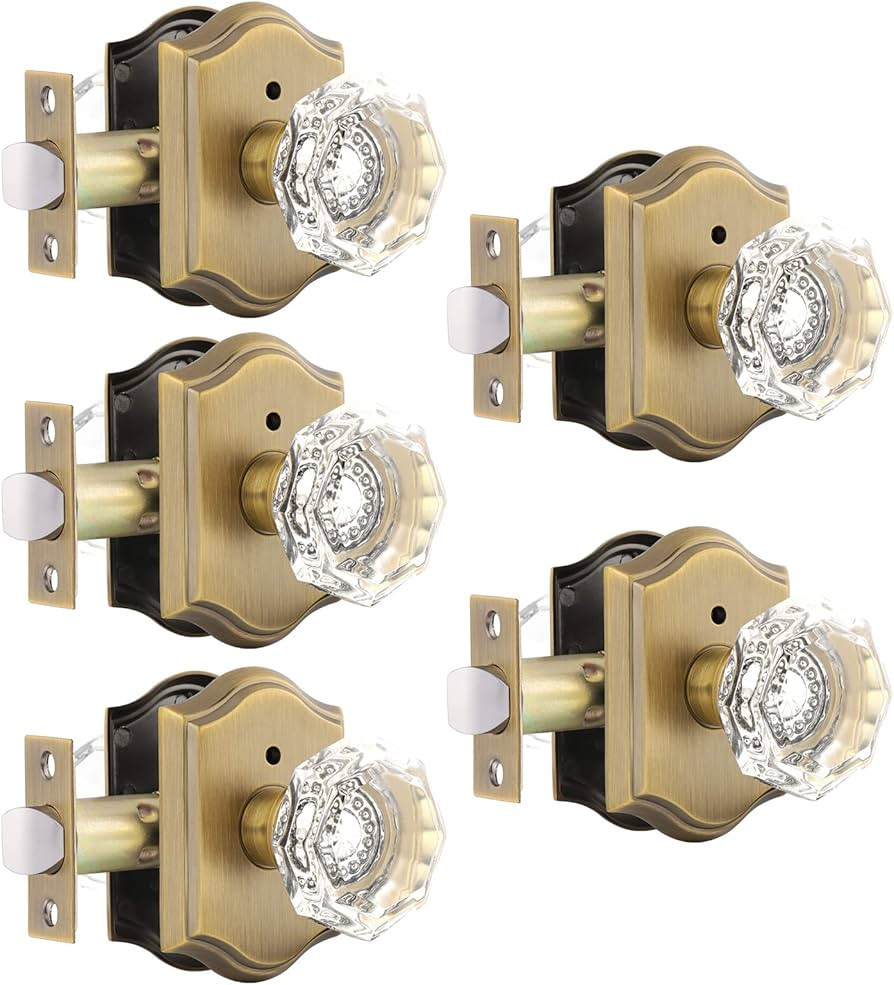 Gobrico Interior Door Locksets in Antique Brass,Octagonal Crystal Doorknobs for Bed/Bath,Privacy ... | Amazon (US)
