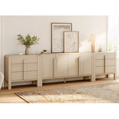 Adora 3-Piece Sideboard Buffet With Storage, Mid-Century Modern 126" Wood Credenza With Doors And Adjustable Shelves For Kitchen,Living Room | Wayfair North America
