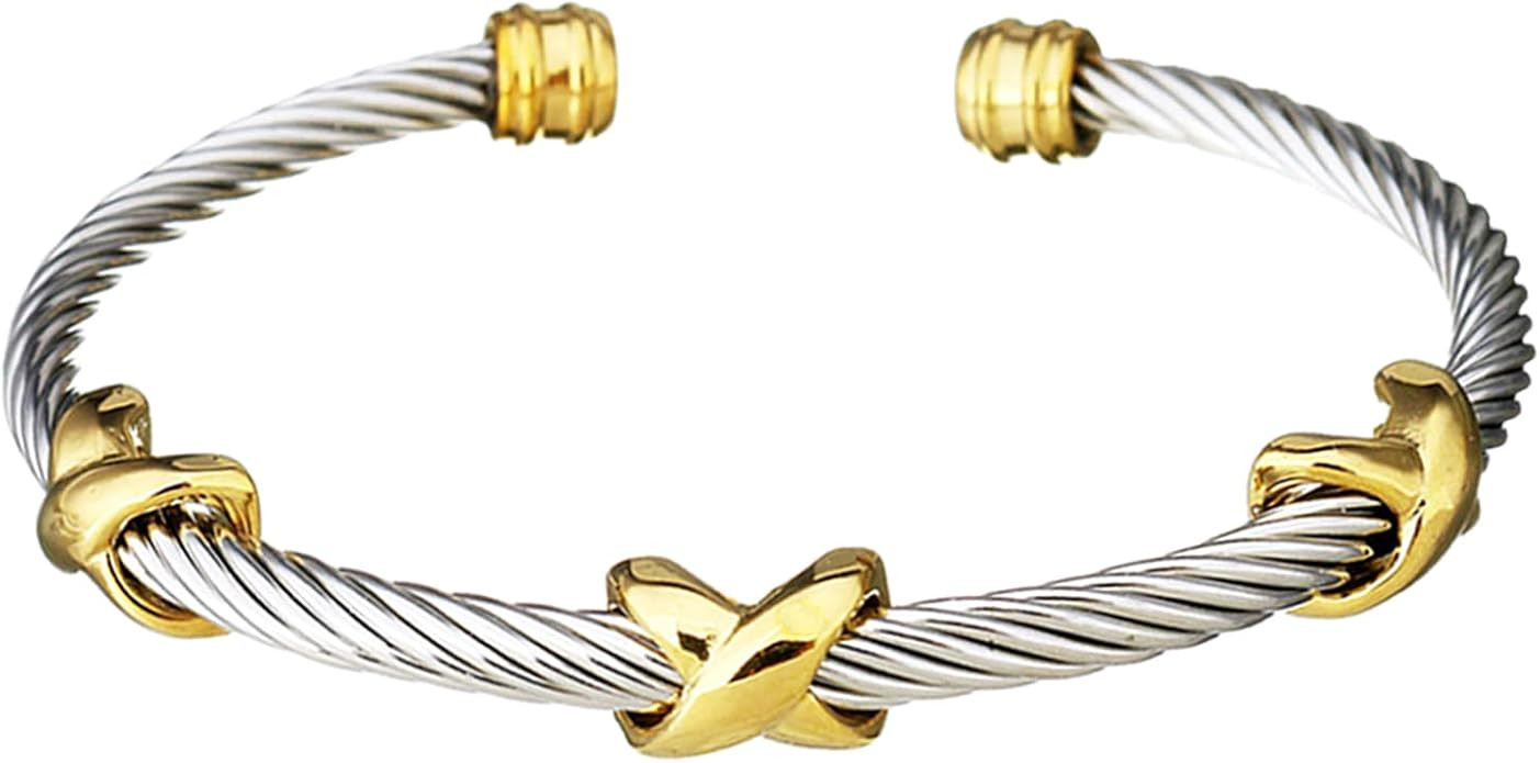 Cable Bracelets for Women Stainless Steel Twisted Wire Cuff Bracelet Vintage Jewelry Adjustable B... | Amazon (US)