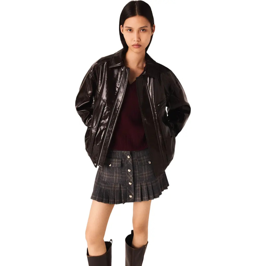maje Crackled faux leather jacket in Dark Brown at Nordstrom, Size 42 Eu | Nordstrom