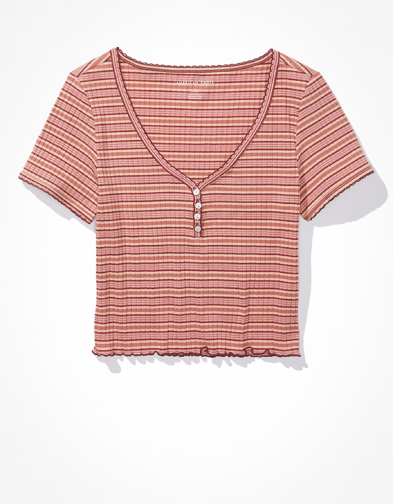 AE Striped Henley Baby Tee | American Eagle Outfitters (US & CA)