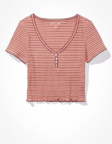 AE Striped Henley Baby Tee | American Eagle Outfitters (US & CA)