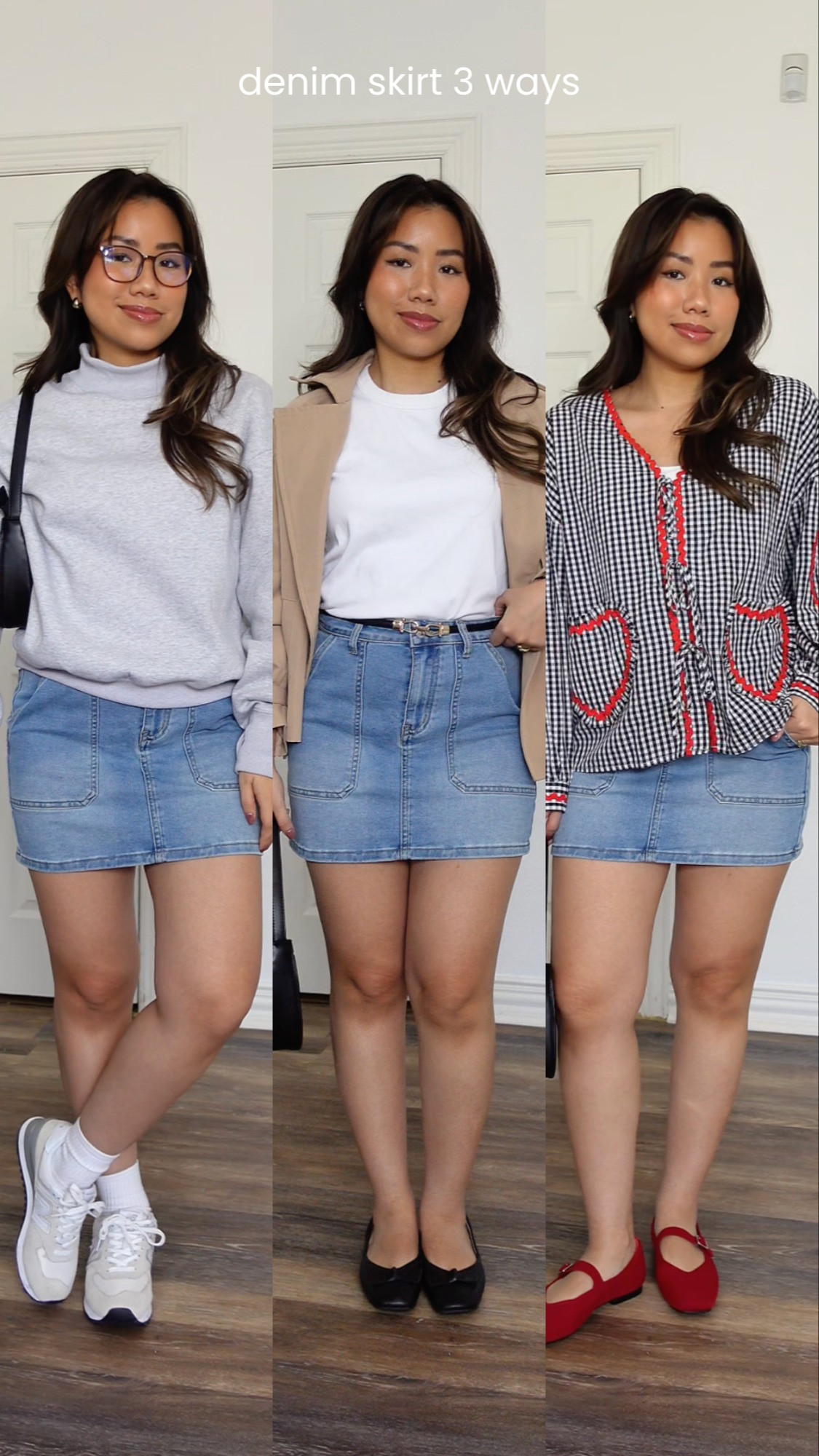 3 ways to style a denim mini skirt for spring! wearing size S in everything, shoes size 6.5 

 #LTKPetite #LTKFindsUnder50 #LTKStyleTip