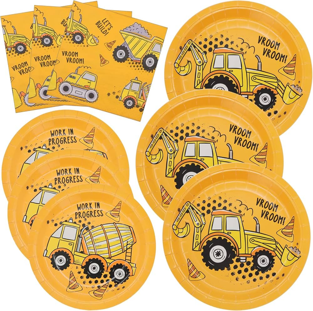 DYLIVeS 60 Pcs Construction Birthday Party Plates and Napkins Kit, Construction Theme Tableware S... | Amazon (US)